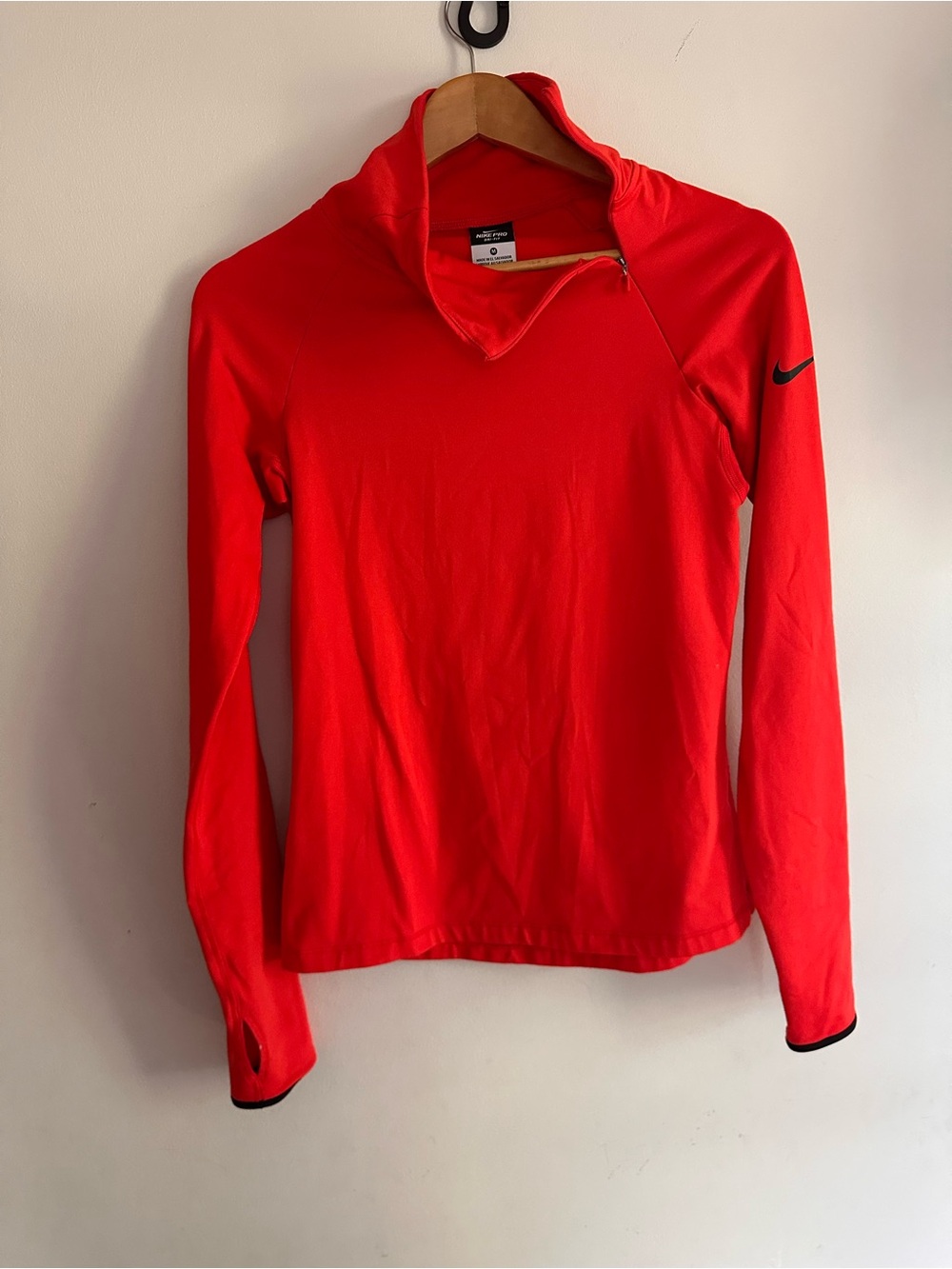 Nike Pro Dri-FIT Hyperwarm Half Zip Running Top Red Orange M 839351-696